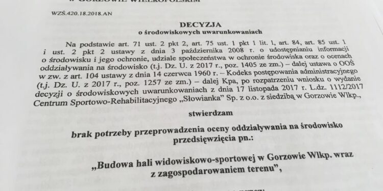 Jest decyzja środowiskowa. Można budować halę