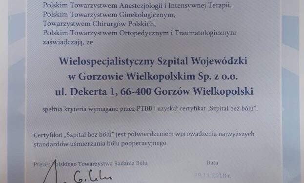Szpital z certyfikatem „bez bólu”