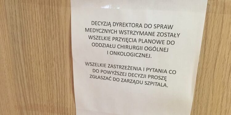 Szpital wstrzymuje zabiegi na chirurgii ogólnej i onkologicznej