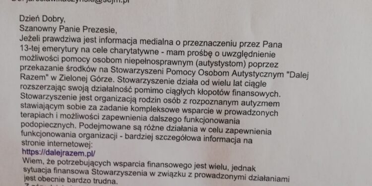 13. emerytura Jarosława Kaczyńskiego na koncie „Dalej Razem”
