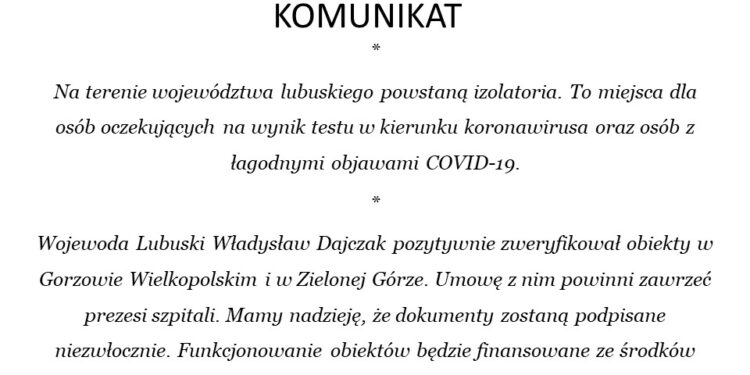 Izolatoria w województwie lubuskim