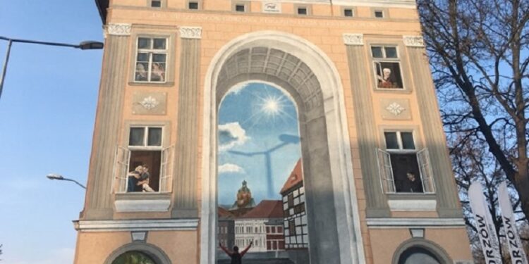 Mural z gorzowskimi symbolami