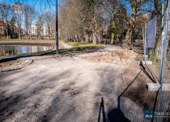 W Parku Róż prace przy stawie