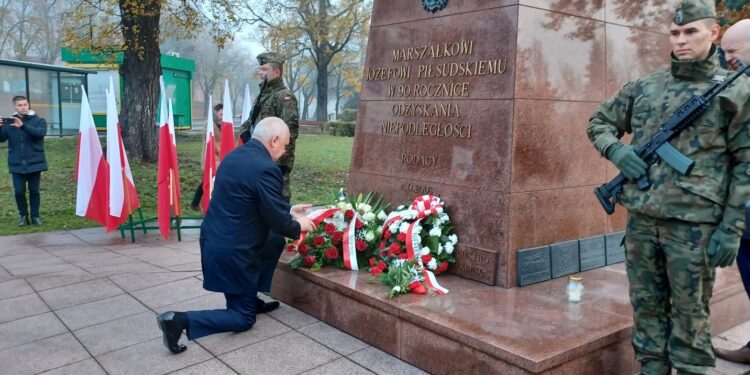 Kwiaty pod pomnikiem Piłsudskiego