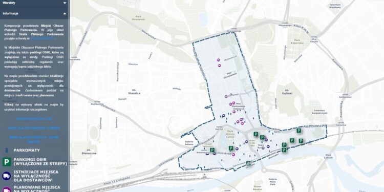 Mapa miejsc płatnego parkowania