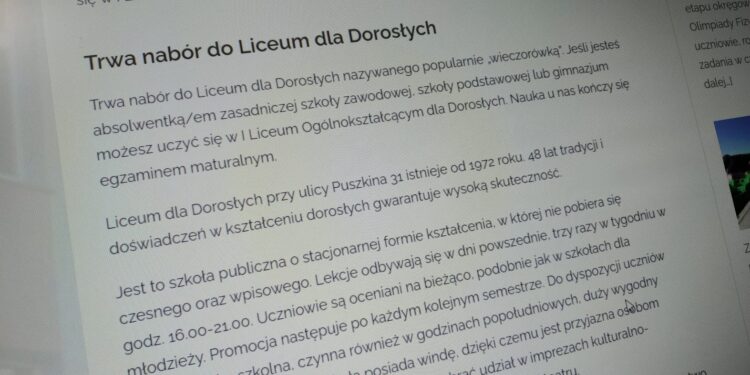 I LO zaprasza dorosłych do nauki