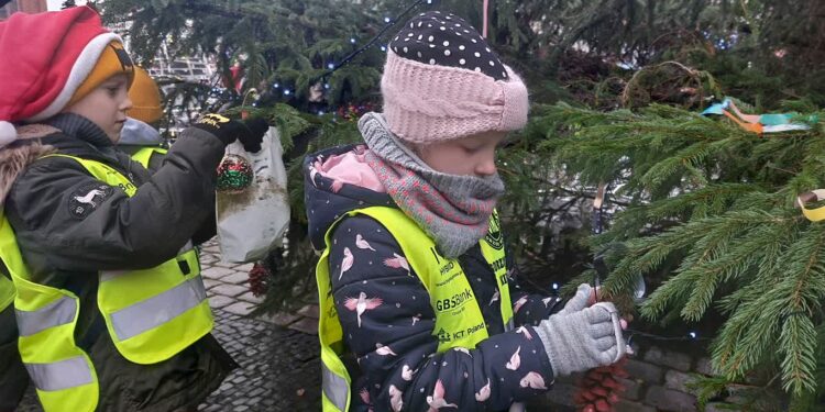Przedszkolaki udekorowały miejską choinkę