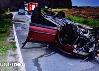 Mając dwa promile jechał z dwójką dzieci i dachował