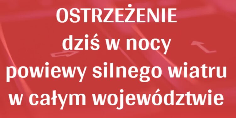 Ostrzeżenie przed silnym wiatrem dla całego regionu