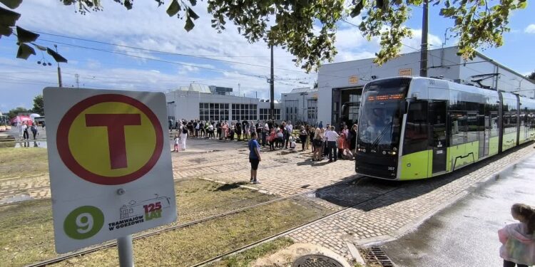Tłum gości na urodzinach tramwajów