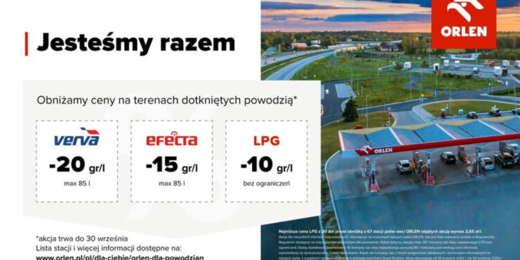 Promocja dla każdego! Orlen na czas powodzi obniża ceny paliwa