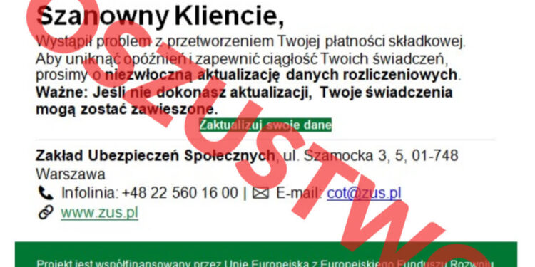 ZUS ostrzega: Uwaga na fałszywe maile!