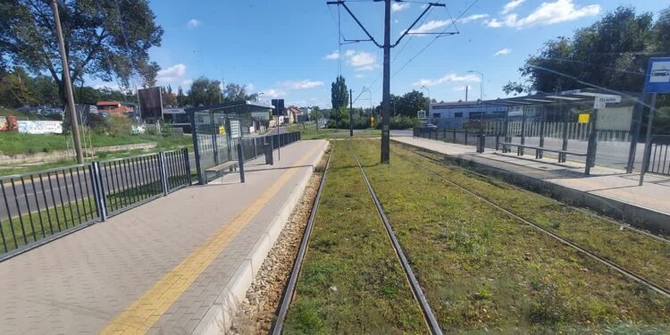 Zielone torowisko wzdłuż Pomorskiej