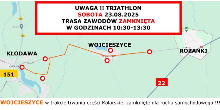 Triathlon w Kłodawie, utrudnienia dla kierowców