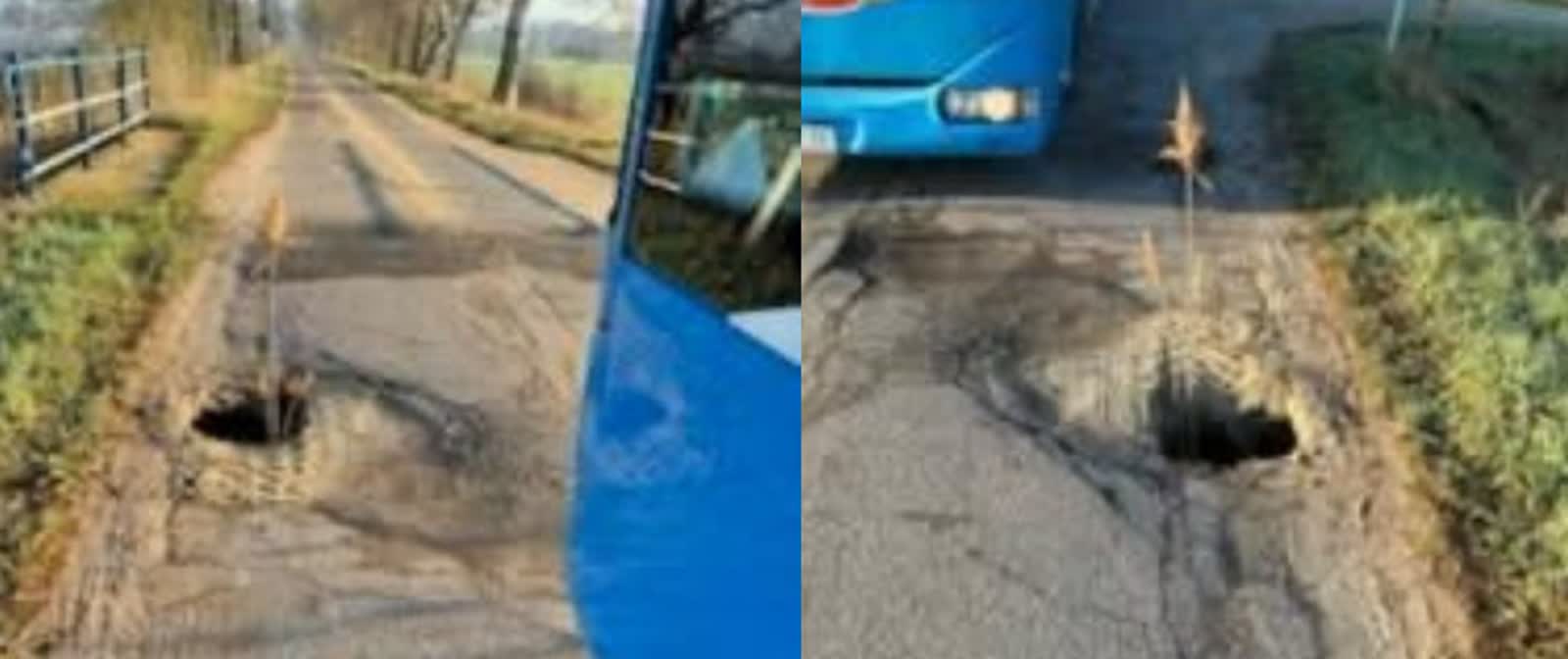 Duża dziura w drodze i problemy autobusu 212
